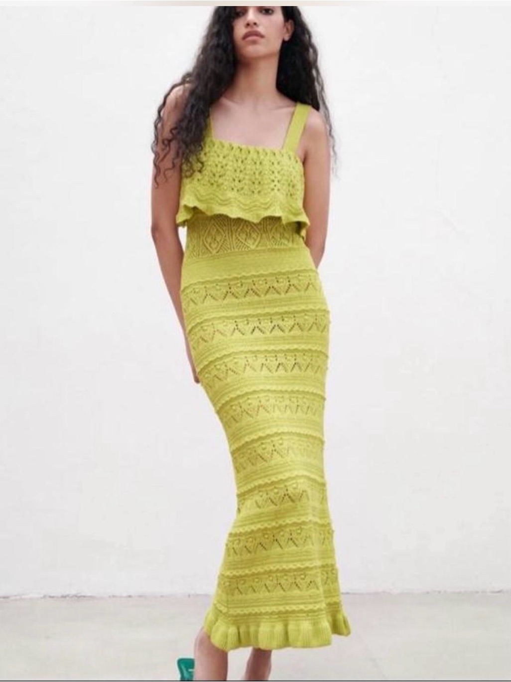 Zara Lime Green Crochet Knit Top